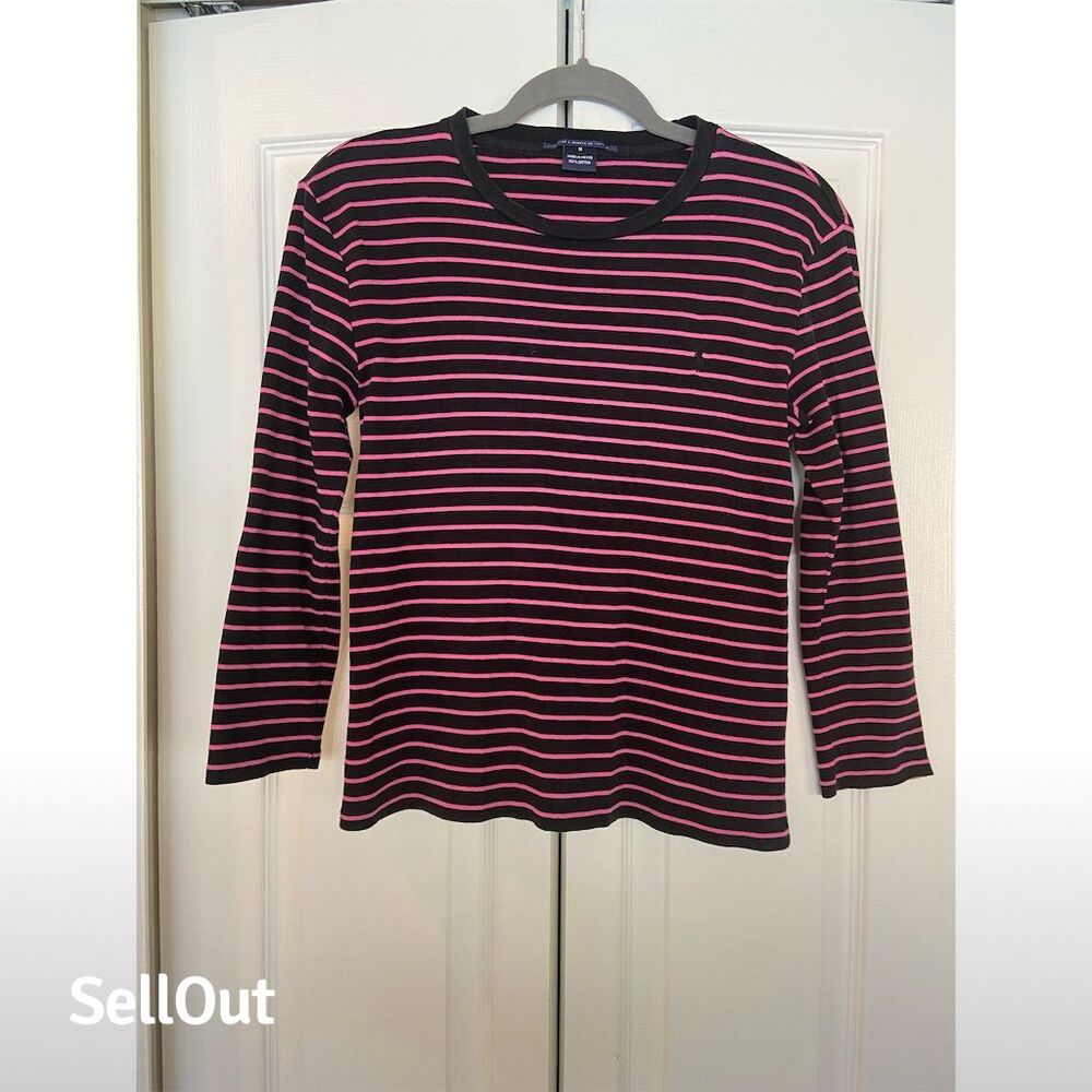 Ralph Lauren Sport Women's M Pink/Black Striped 3/4 Sleeve T-Shirt